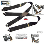 Holdup Brand 2" Wide Graphite Black X-back Suspenders with Patented Black Gripper Clasps
