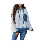 White Corded Colorblock Patch Pocket Drawstring Hooded Top - VacationGrabs