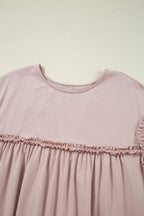 Solid Frilled Trim Short Sleeve Mini Dress