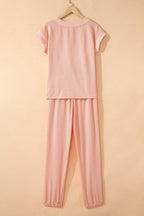 Solid V-Neck Tee & Drawstring Pants Set