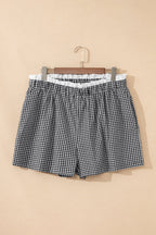 Plus Size Gingham Plaid Ruffle Contrast Trim Shorts