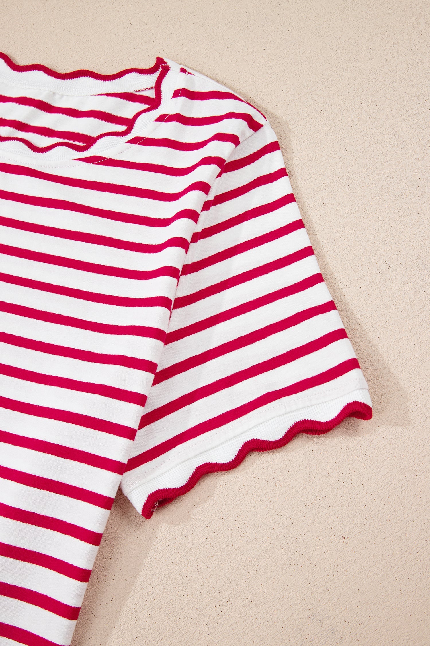 Stripe Scallop Trim Round Neck T-Shirt