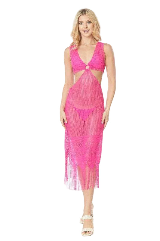 Swimwear - Relaxing Crochet With Tinsel Bottom Mid Cutout - VacationGrabs