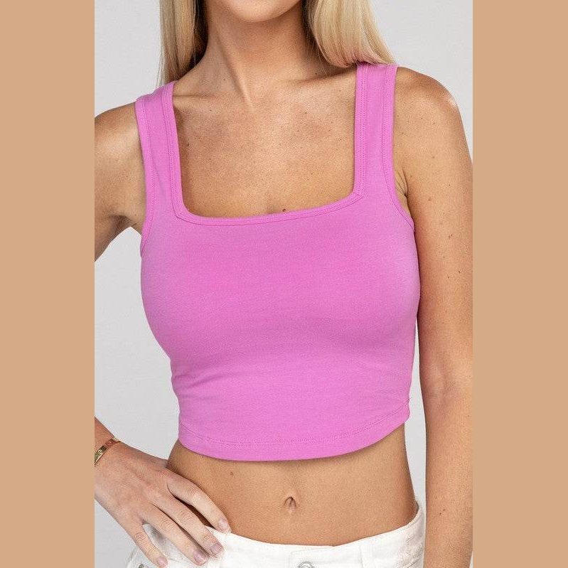 Cotton Square Neck Cropped Cami Top - VacationGrabs
