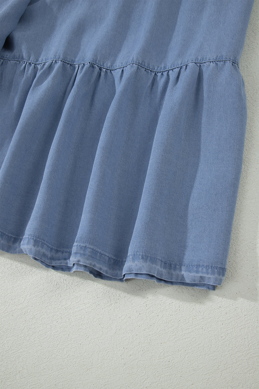 Denim Ruffle Tiered Flared Maxi Skirt