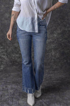 Sky Blue Slight Distressed Medium Wash Flare Jeans - VacationGrabs