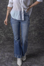 Sky Blue Slight Distressed Medium Wash Flare Jeans - VacationGrabs