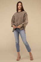 Women's Sweatshirts & HoodiesAcid Wash French Terry Exposed-Seam Sweatshirt - VacationGrabs