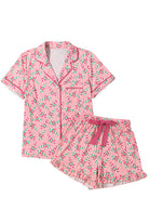 Women's Sleepwear/LoungewearPink Christmas Candy Cane Print Pocketed Knotted Pajama Set - VacationGrabs