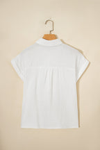 Solid Crinkle Textured Lace Trim Buttoned Shirt
