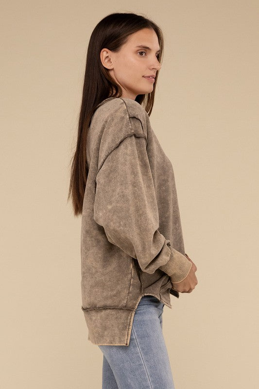 Women's Sweatshirts & HoodiesAcid Wash French Terry Exposed-Seam Sweatshirt - VacationGrabs