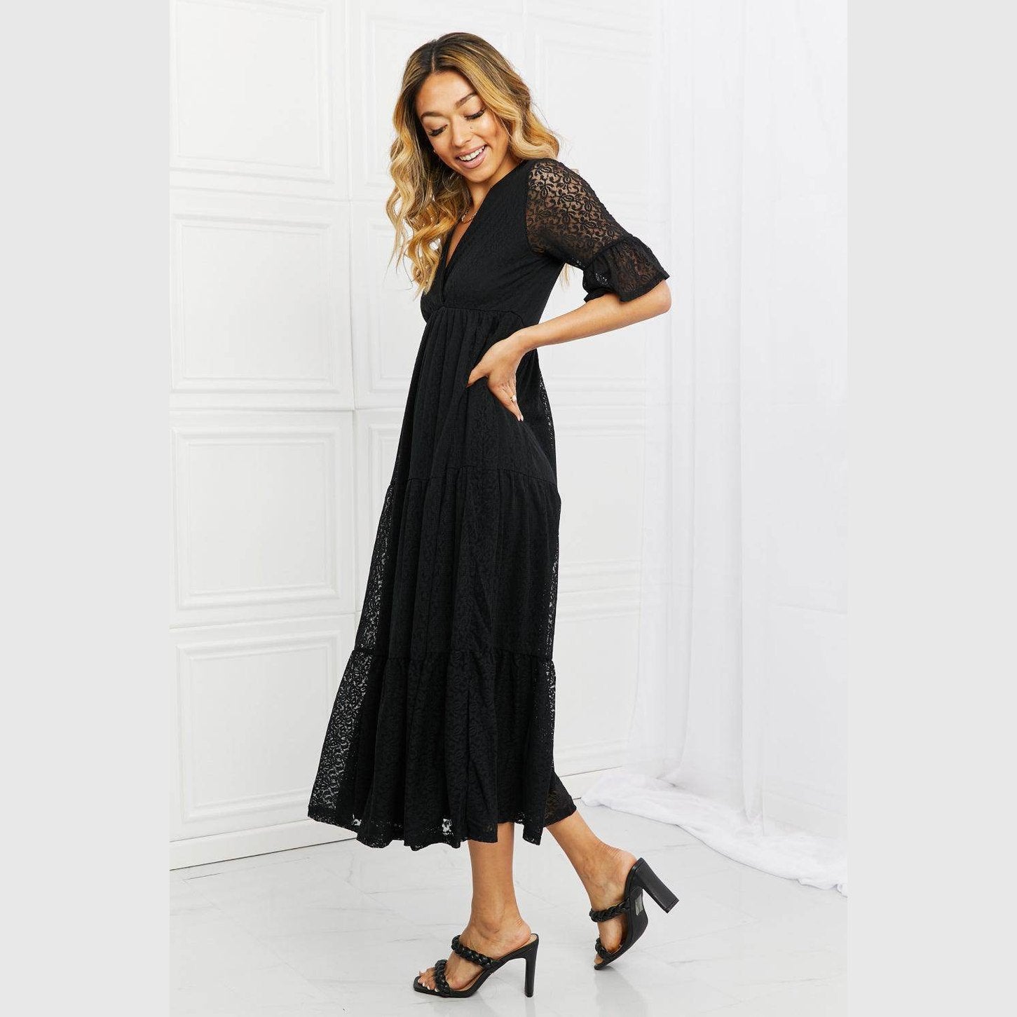 Lovely Lace Black Tiered Dress - VacationGrabs