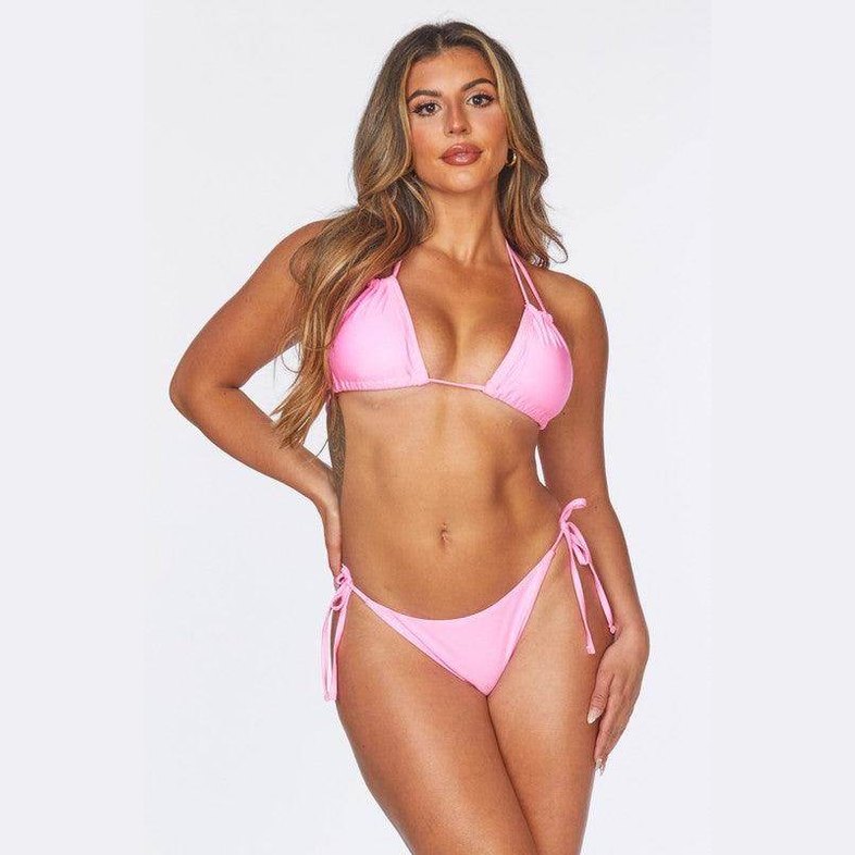 Swimwear - Two Piece Double Straps Halter Neckline Bikini - VacationGrabs
