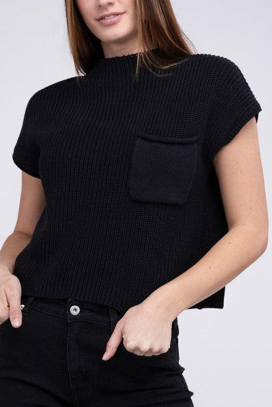 Women's Sweaters Mock Neck Short Sleeve Cropped Sweater