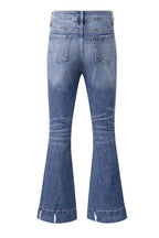 Sky Blue Slight Distressed Medium Wash Flare Jeans - VacationGrabs