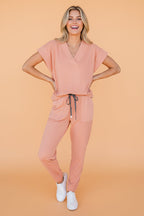 Solid V-Neck Tee & Drawstring Pants Set