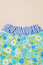 Floral Stripe Patchwork Flutter Sleeve V-Neck Blouse