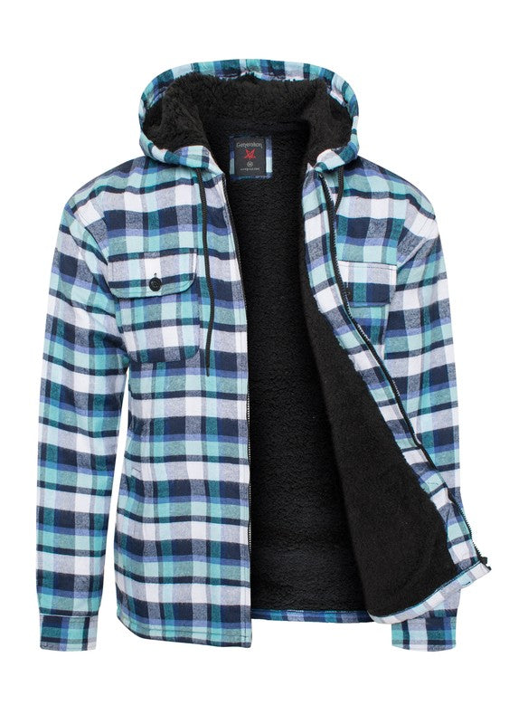 Men's JacketsMen's Flannel Sherpa Lined Jacket with Hood - VacationGrabs