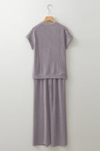 Solid Corded T-Shirt and Pants Set