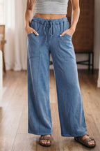Solid Mineral Wash Drawstring Wide Leg Pants