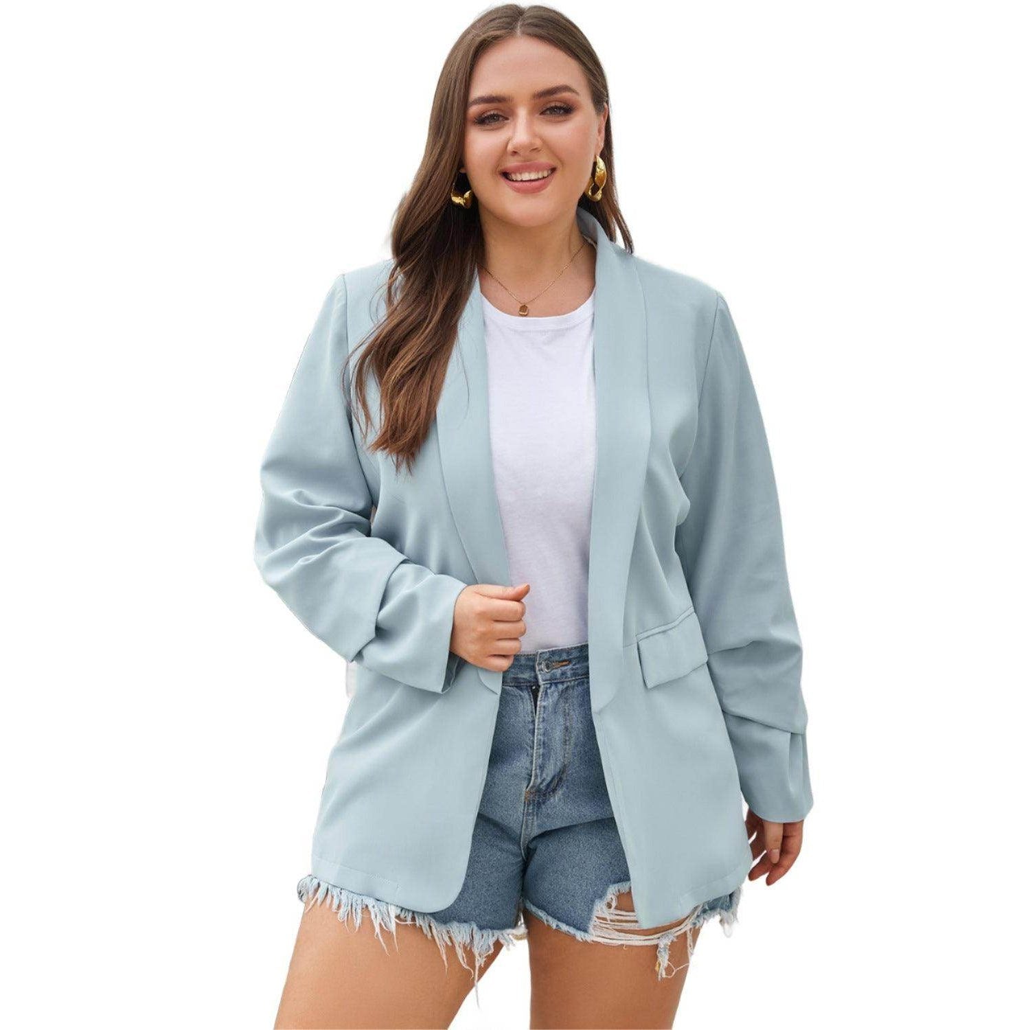 Plus Size Shawl Collar Long Sleeve Blazer - VacationGrabs
