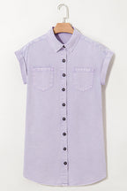 Denim Short Sleeve Double Chest Pocket Shirt Dress