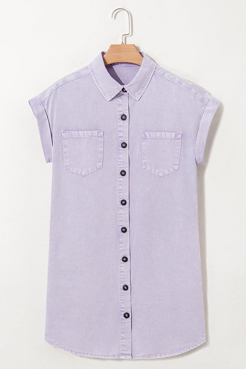 Denim Short Sleeve Double Chest Pocket Shirt Dress