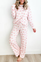 Women's Sleepwear/LoungewearPink Santa Claus Striped Print Loose Fit Two Piece Lounge - VacationGrabs