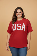 Plus Size USA Corded Knit Graphic T-Shirt