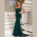 Rhinestone One-Shoulder Formal Dress - VacationGrabs