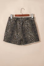 Leopard Contrast Scallop Lace Trim Denim Shorts