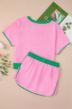 Colorblock Short Sleeve T-Shirt and Skort Set