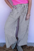 Stripe Wide Leg Elastic Drawstring Pants