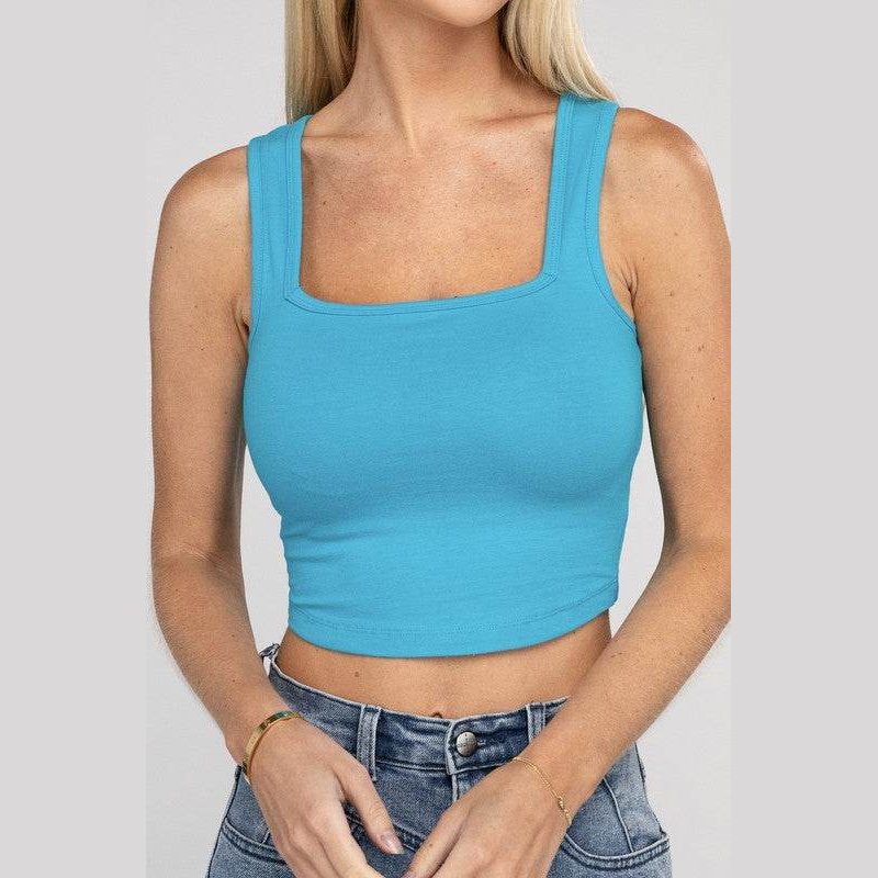 Cotton Square Neck Cropped Cami Top - VacationGrabs