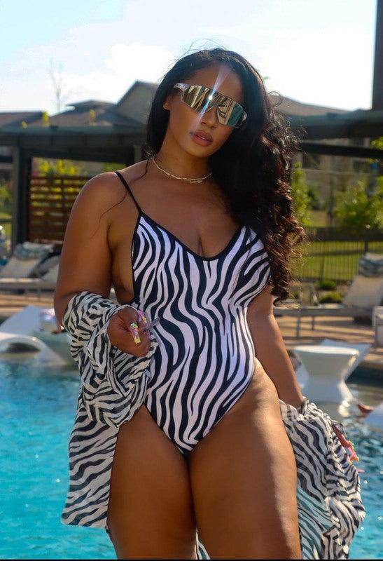 One-Piece Zebra Print Bathing Suit - VacationGrabs