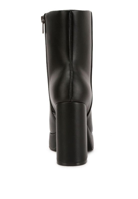 Rag Company chunky heel ankle boots for women in black with a stylish zip closure at the back