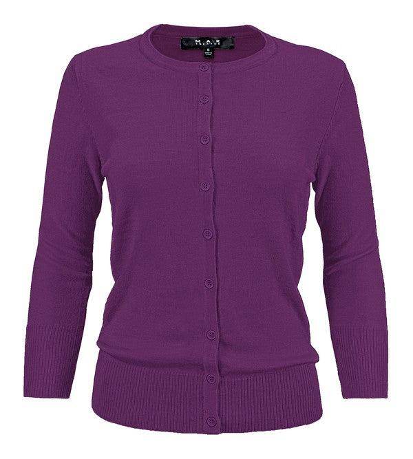 Crewneck Button Down Knit Cardigan Sweater - VacationGrabs