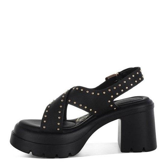 Nambo Stud Embellished Block Heel Sandals - VacationGrabs