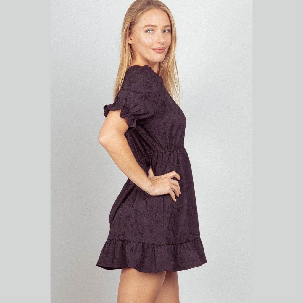 Textured Woven Ruffled Mini Dress - VacationGrabs