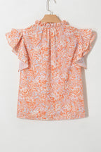 Floral Ruffle Sleeve Split Neck Blouse