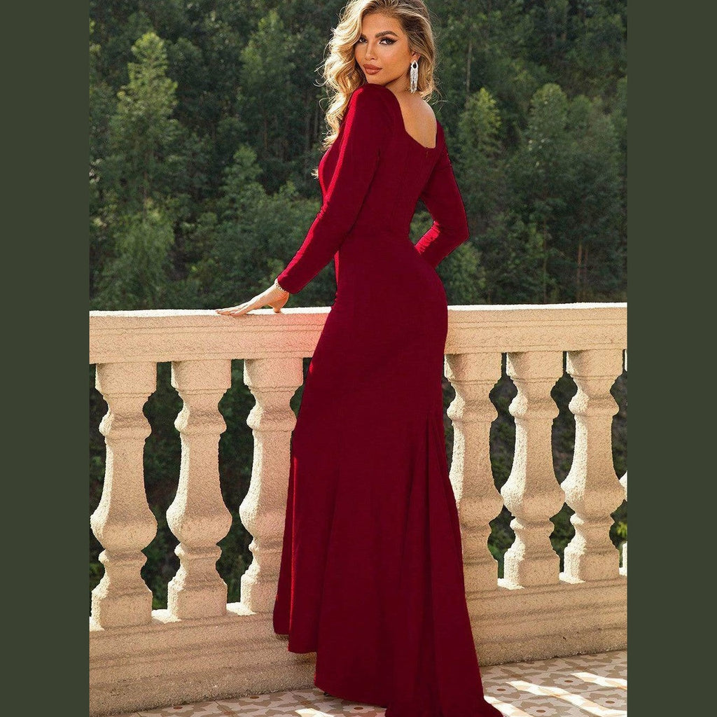 Square Neck Long Sleeve Dress - VacationGrabs
