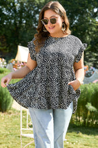 Plus Size Leopard Ruffle Tiered Keyhole Blouse