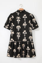 Floral Frilled V-Neck Puff Sleeve Mini Dress