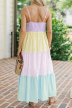 Stripe Colorblock Scallop Ricrac Trim Maxi Dress