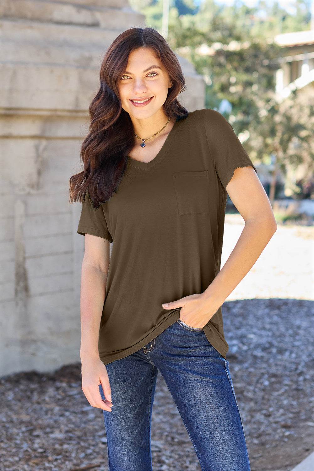 Basic Bae Full Size V-Neck Short Sleeve T-Shirt - VacationGrabs