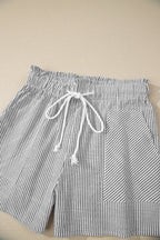 Stripe Lace-Up Elastic Waist Pocketed Shorts