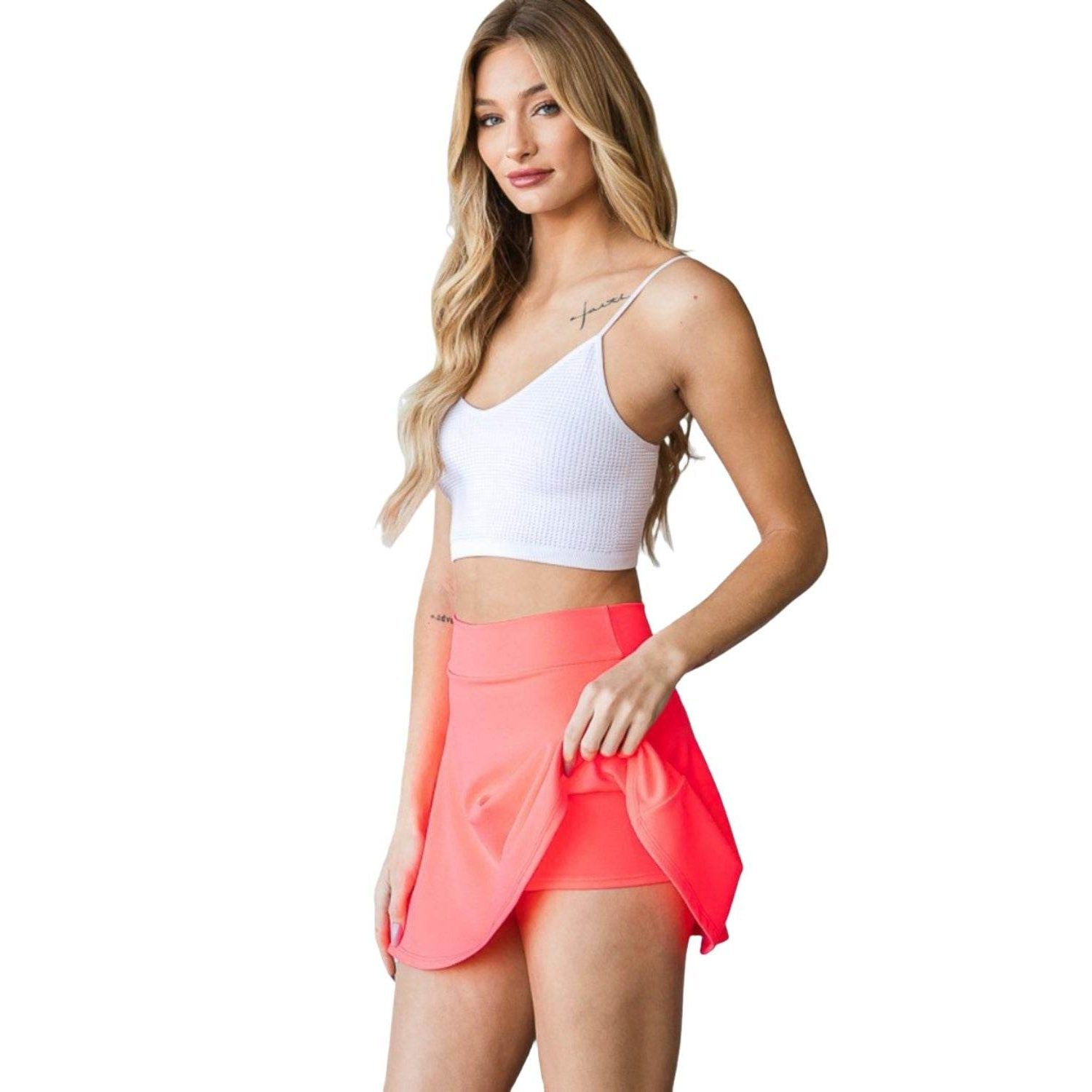 Pink Full Size High Waist Skort - VacationGrabs