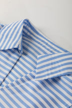 Stripe Shirt Collar V-Neck Ricrac Trim Blouse