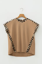 Leopard Colorblock Round Neck Short Sleeve T-Shirt
