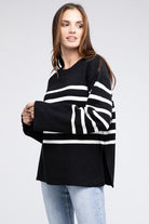 Women's SweatersRibbed Hem Stripe Sweater - VacationGrabs